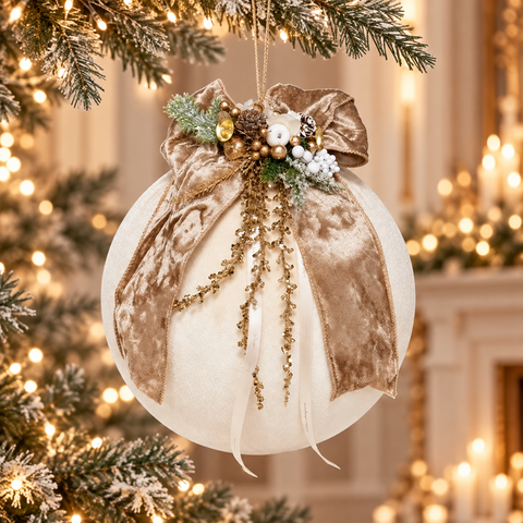 Sfera Decorativa Moonlight in Velluto con Fiocco e Composizione – Polvere di Stelle by Mata Creazioni