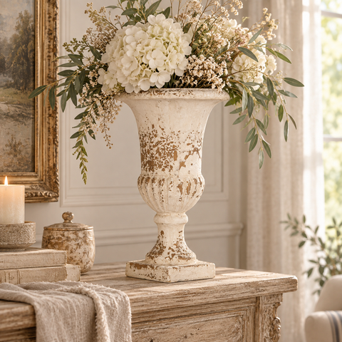 Vaso Decorativo ad Anfora Beige Effetto Anticato - Clayre & Eef, Ø 25x42 cm