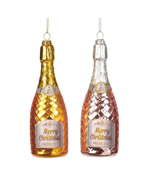 Addobbo Natalizio Bottiglia Champagne 15cm in Vetro – Varianti Oro e Rosa