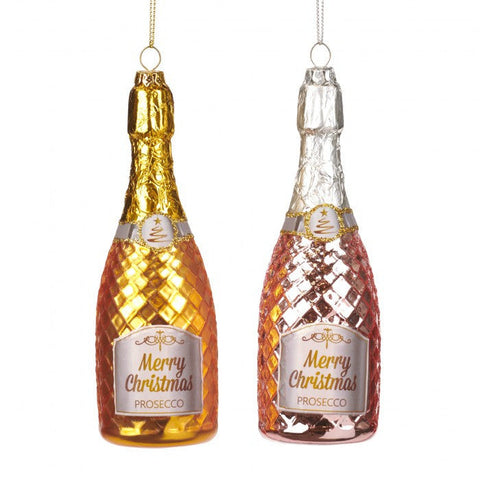 Addobbo Natalizio Bottiglia di Champagne in Vetro Soffiato – Goodwill, 15cm