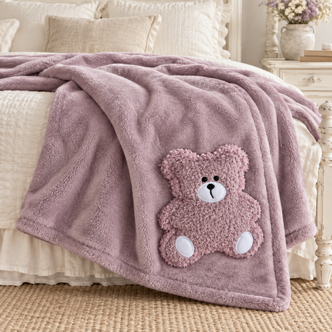 Plaid My Teddy in Flanella con Orsetto Applicato – L'Atelier 17, 155x205cm