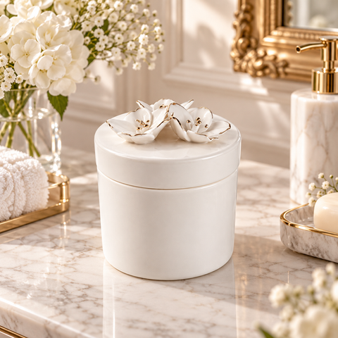 Pot à Coton en Céramique Amour de Fleurs (Barattolo Porta Dischetti di Cotone) – Mathilde M.