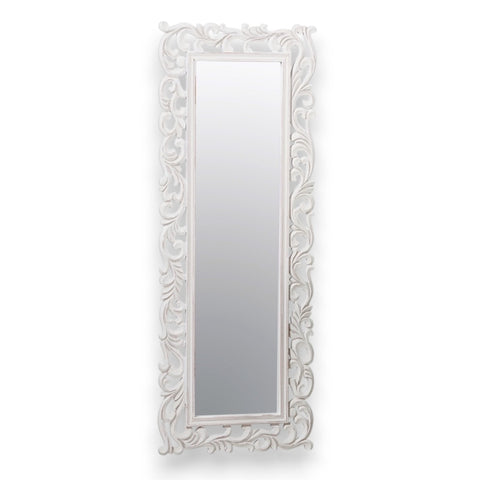 Specchio con Cornice in MDF – 45,5x120 cm – Design Intagliato Stile Shabby Chic