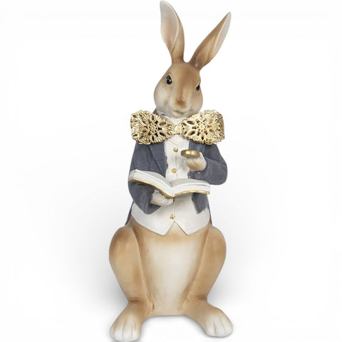 Statuetta decorativa coniglio elegante con libro – 15x13x40 cm (marrone/grigio, polyresin) by Clayre & Eef