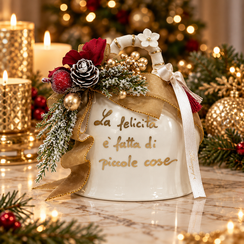 Campana Natalizia Xmas Harmony in Ceramica con Frasi Dipinte Oro e Box – Ceramic Noël by Mata Creazioni