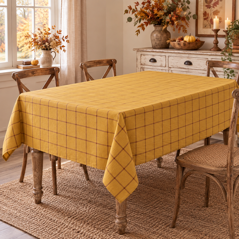 Tovaglia Rettangolare "Autumn" in Cotone – Bosco Ambrato Collection by Blanc MariClò, 140x180cm