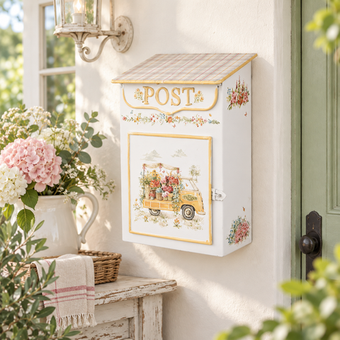 Cassetta Postale Decorativa Floreale in Metallo Bianco - Clayre & Eef, 23x13x32 cm