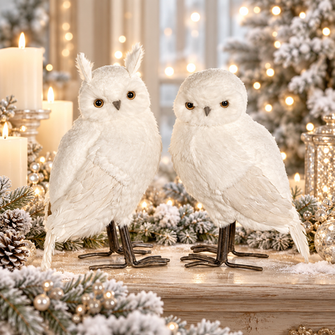 WHITE OWL WITH GLITTER WINTER FROST