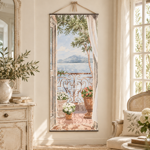 Tela Trompe-l'œil Balcone Mediterraneo – Mathilde M, 90x200cm