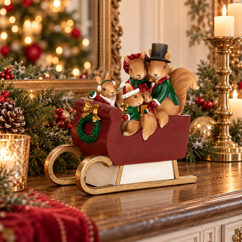 Squirrel Family on Sled 26cm