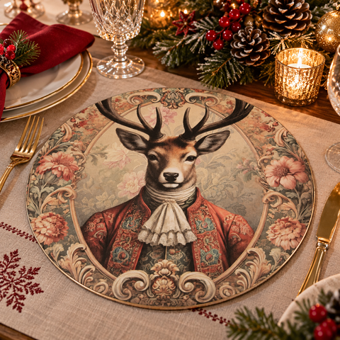 Sottopiatto Tondo Cervo d'Epoca e Fiori - Clayre & Eef, Ø 40 cm