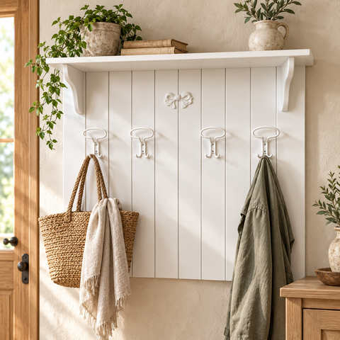 Appendiabiti da Parete a Doghe con Mensola – Kaluka Shabby Chic
