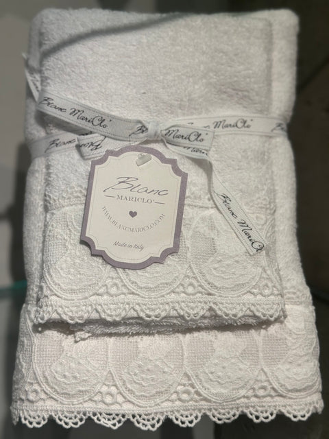 Coppia Spugne con Ricamo “Fanciullina” – Blanc MariClò | Varianti Bianco e Beige