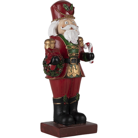 Decorazione Schiaccianoci Natalizio Rosso con Ghirlanda e Bastoncino di Zucchero - Clayre & Eef, 21cm