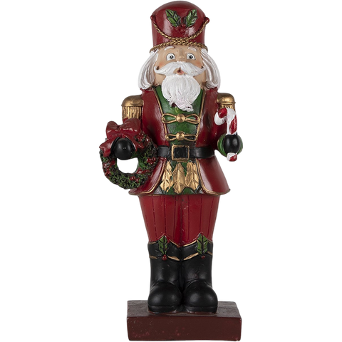 Decorazione Schiaccianoci Natalizio Rosso con Ghirlanda e Bastoncino di Zucchero - Clayre & Eef, 21cm