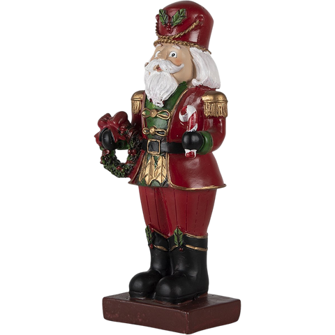 Decorazione Schiaccianoci Natalizio Rosso con Ghirlanda e Bastoncino di Zucchero - Clayre & Eef, 21cm