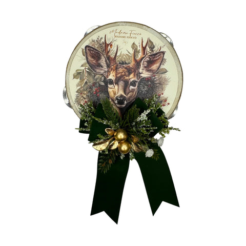 Tamburello “Bosco Incantato” – Decorazione Natalizia con Cervo – Ø 10 / 13,5 / 18 cm – Madame Fioccò