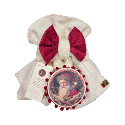 Sacco Passione Cardinale in Montone Panna e Velluto Rosso 45 cm con Tamburello Babbo Natale – Madame Fioccò