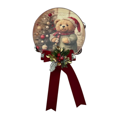 Tamburello Natalizio Teddy “Cuore di Coccole” – Ø 10 / 13,5 / 18 cm – Madame Fioccò