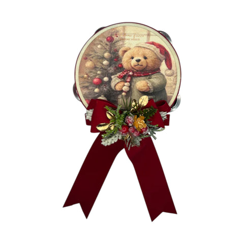 Tamburello Natalizio Teddy “Cuore di Coccole” – Ø 10 / 13,5 / 18 cm – Madame Fioccò