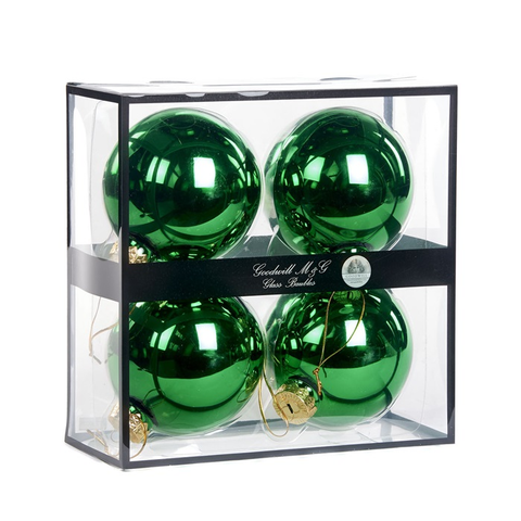 Set 4 Palline Natalizie in Vetro Verde Splendente (Green Shiny) Ø10 cm – Goodwill