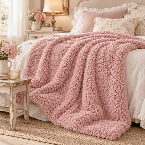 Plaid Sherpa Caldo e Soffice Rosa 270 GSM – Blanc Mariclò, 160x200cm