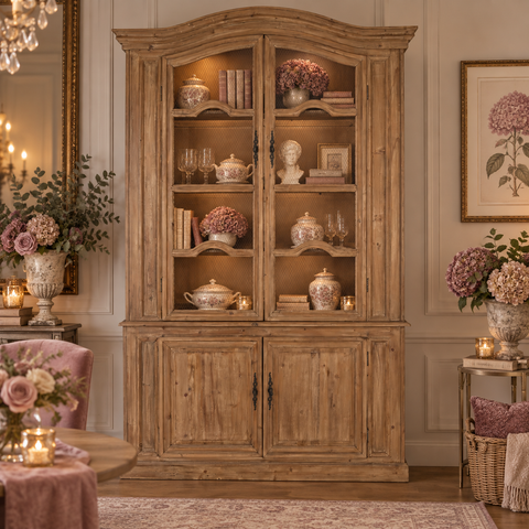 Libreria Cristalliera in Legno di Cedro (Base + Superiore) – Collezione Agapanthus by Blanc Mariclò, 156x58x236 cm