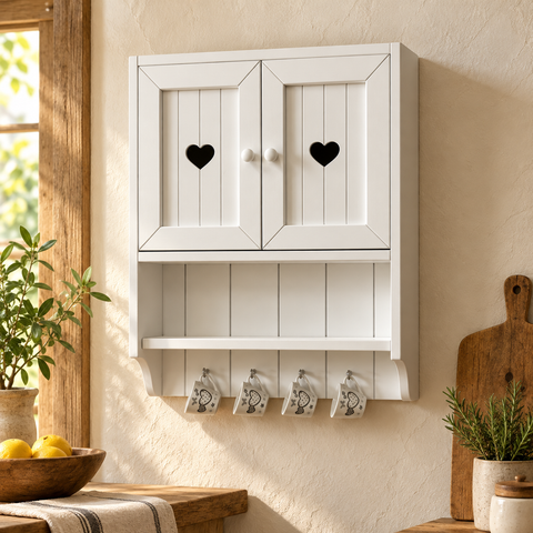 Pensile con Ante a Cuore e Ganci – Kaluka Shabby Chic