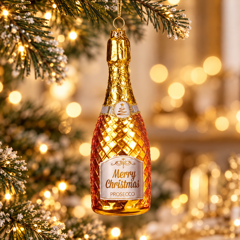 Addobbo Natalizio Bottiglia di Champagne in Vetro Soffiato – Goodwill, 15cm