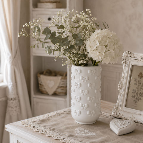 L’Arte di Nacchi – Vaso Fiocchi in Ceramica Bianco 20 cm – Decorazione Elegante per Casa