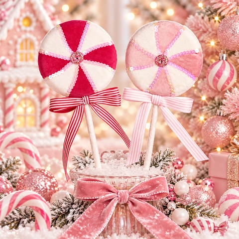 Decoración de tela con espirales de piruleta rosa y blanca de 35 cm de la colección navideña Goodwill