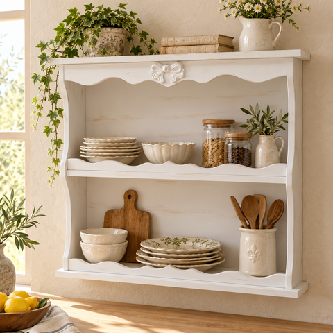 Scaffale a Muro con Bordi Ondulati e Fiocco – Kaluka Shabby Chic
