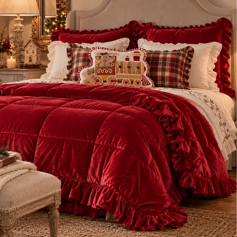 Trapunta Matrimoniale in Velluto con Gale Rosso Natale 580 GSM – Blanc Mariclò, 260x260cm