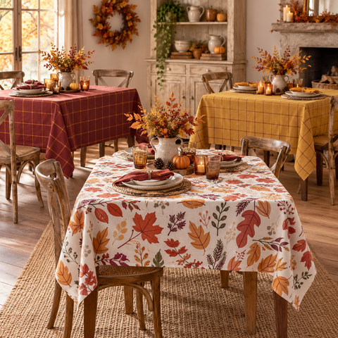 Tovaglia Rettangolare "Autumn" in Cotone – Bosco Ambrato Collection by Blanc MariClò, 140x180cm