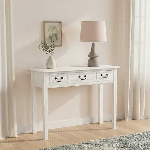 Consolle Bianca Shabby Chic Alice in Pino e MDF - 110x40x80 cm