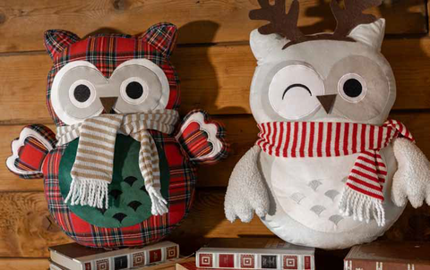 Cuscino Sagomato Gufo Natalizio Owls Rosso o Bianco, 45cm