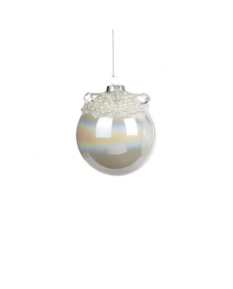 Palline di Natale in Vetro Iridescente con Top Perlato – Goodwill – 8 cm – 3 Forme Disponibili