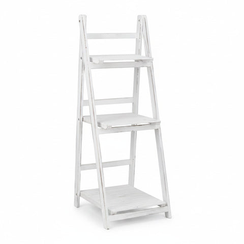 Mensoliera a Scala in Legno Bianco Decapato 3 Ripiani - 41x39xH107cm