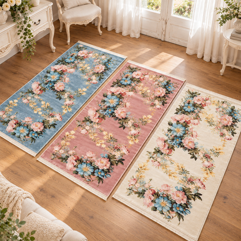Tappeto Velour Victorian a Fiori con Frange – L'Atelier 17