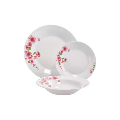 Servizio Piatti in Porcellana 18 Pezzi – Decoro Floreale Rosa – Piatto Piano Ø 26,5 cm, Fondo Ø 22 cm, Frutta Ø 19 cm