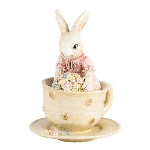 Statuetta Decorativa Coniglio nella Tazza - 8x8x11 cm