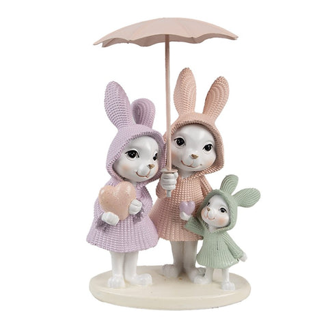 Statuetta Decorativa Conigli con Ombrello - 11x7x14 cm