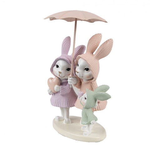 Statuetta Decorativa Conigli con Ombrello - 11x7x14 cm