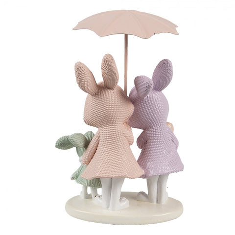 Statuetta Decorativa Conigli con Ombrello - 11x7x14 cm