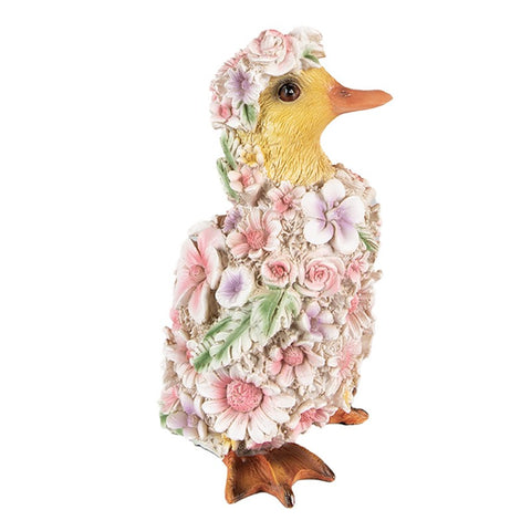 Statuetta Decorativa Anatra con Fiori - 10x11x18 cm