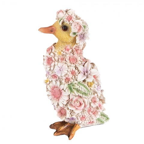 Statuetta Decorativa Anatra con Fiori - 10x11x18 cm