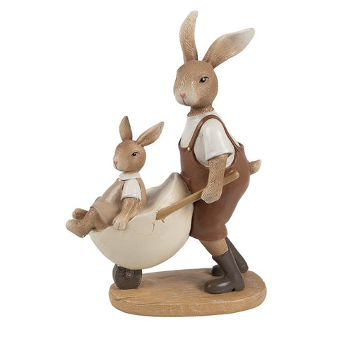 Statuetta Decorativa Conigli con Carriola - 15x7x21 cm