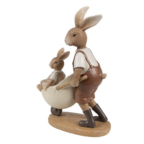 Statuetta Decorativa Conigli con Carriola - 15x7x21 cm