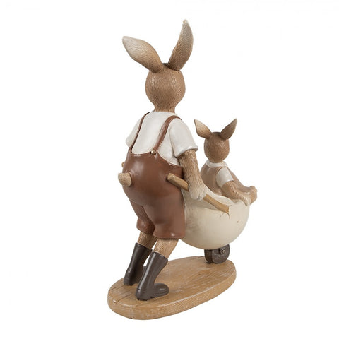 Statuetta Decorativa Conigli con Carriola - 15x7x21 cm