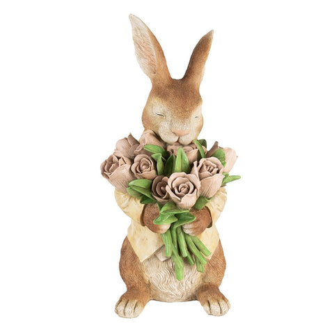Statuetta Decorativa Coniglio con Bouquet - 19x23x39 cm